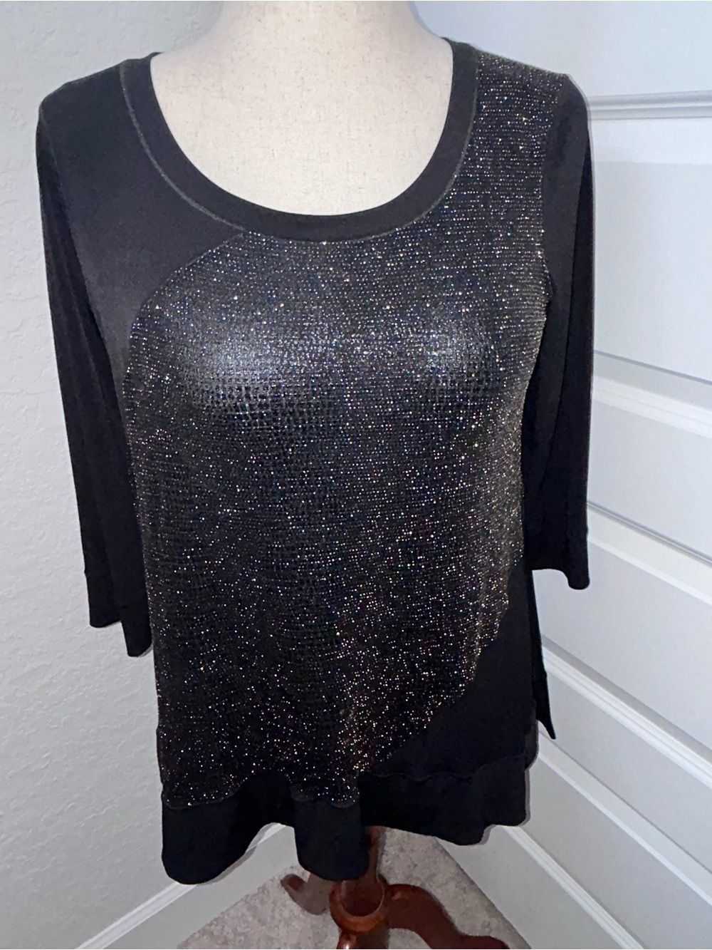 Eva Varro 3/4 Length Sleeve Metallic Blouse Shirt Tunic Top